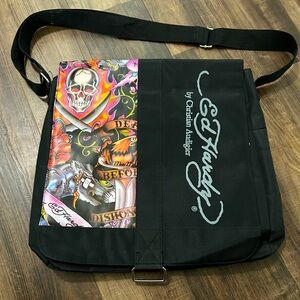 Ed Hardy Messenger Bag Skull Death Before Dishonor 13.5 × 14 x 3.5 Shoulder Tote